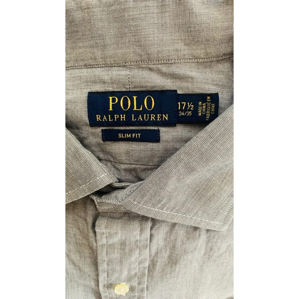 Polo Ralph Lauren Slim Fit Men's Gray Dress Shirt‎ 17.5 34/35